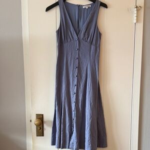 Reformation Linen Sleeveless Button-Front Midi Dress in Slate Blue